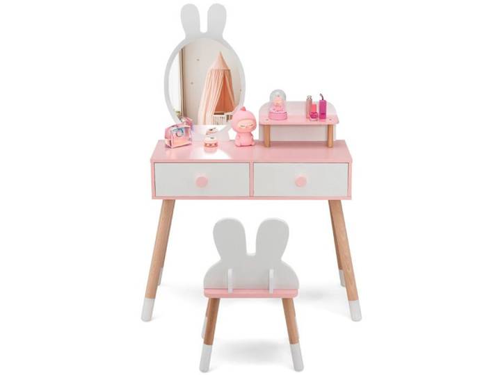 Coiffeuse enfant - HELLOSHOP26 - Style mignon - Miroir amovible - Rose/Blanc - MDF & hêtre