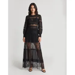 Twinset für Damen. 262TT2630 Langes Kleid aus Georgette und schwarzer Spitze (40), Party, Viskose, Langarm