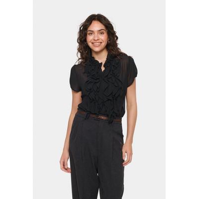 Chiffonbluse SAINT TROPEZ "LiljaSZ SS Shirt", Damen, Gr. S, schwarz, Chiffon, Obermaterial: 100% Polyester, leicht transparent, unifarben, normal, Blusen Chiffonbluse