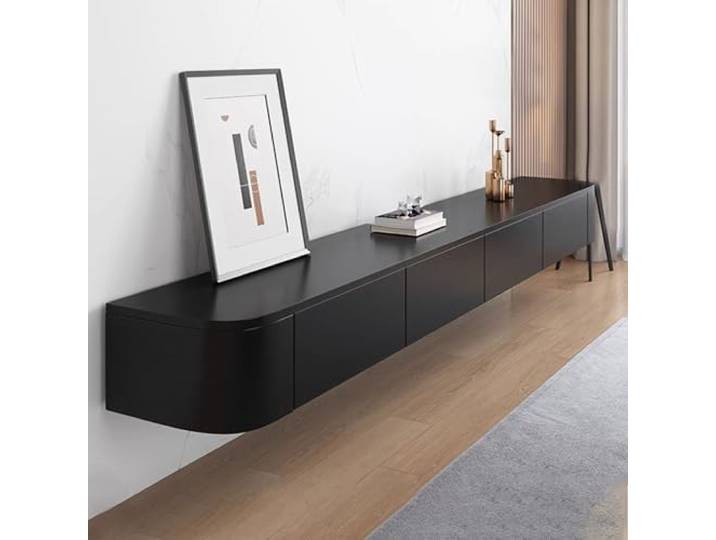 SZKTHD Schwebender TV-Schrank Wandmontierte TV-Bank Im Wohnzimmer Hängender TV-Ständer Mit Schubladen TV-Medienkonsole(Schwarz,300CM/118.1IN)