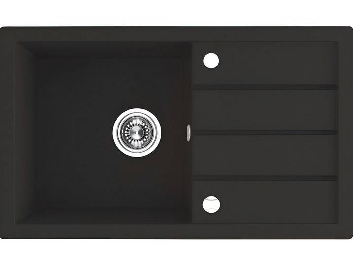 KOLMAN Küchenspüle Einzelbecken T.III Granitspüle, Rechteckig, 48/79 cm, Schwarz, Space Saving Siphon GRATIS