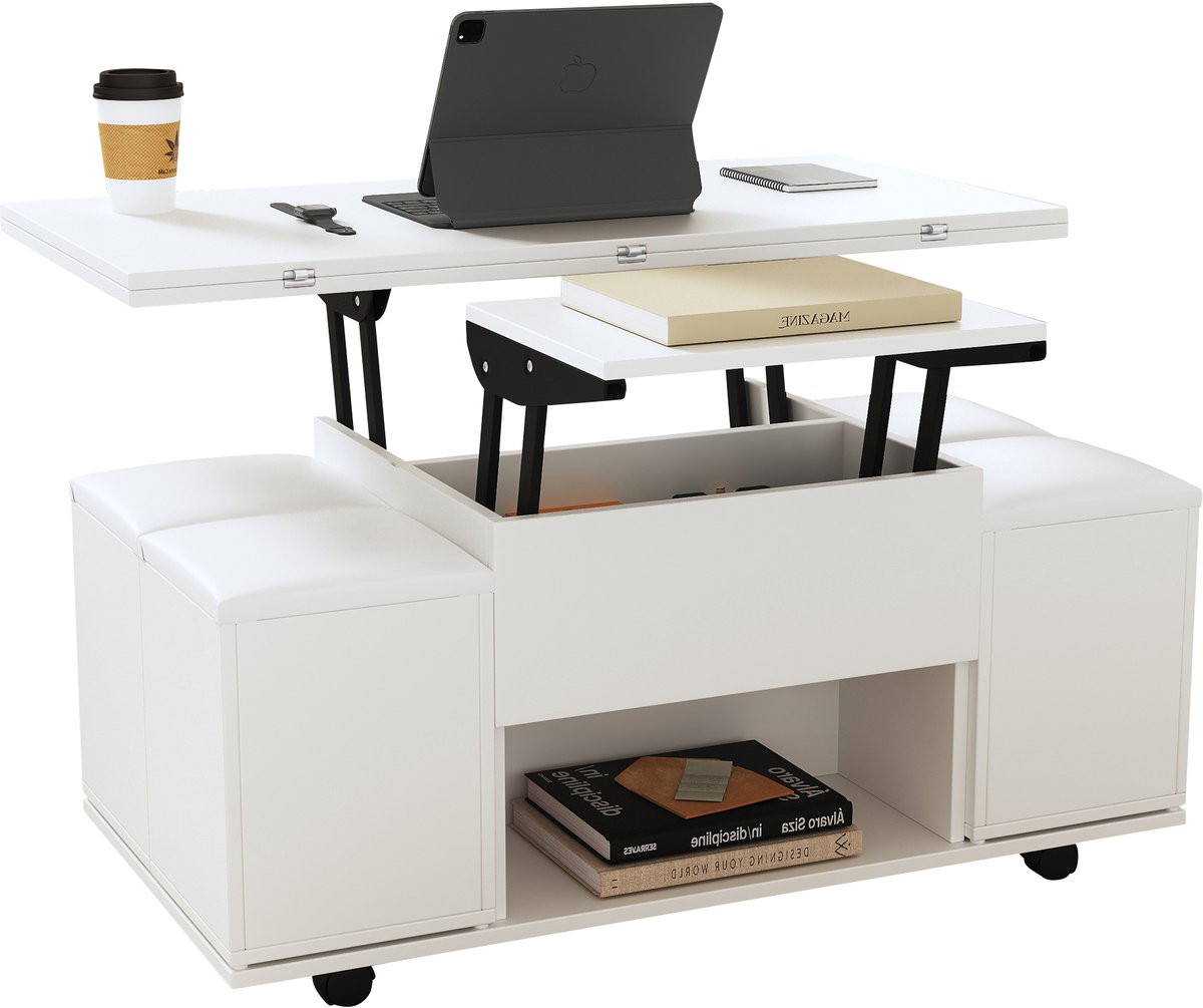Trendique Multifunctionele Witte Vierkante Salontafel met Lift Top en Opbergruimte