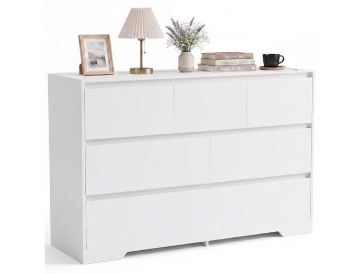 Commode 7 tiroirs - BEALIFE - AP7000 - Blanc laqué - Anti-basculement - 120x35x75 cm