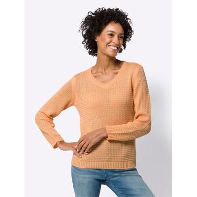 Strickpullover CLASSIC BASICS "Langarm-Pullover", Damen, Gr. 44, rot (apricot), 100% Polyacryl, unifarben, Pullover Strickpullover