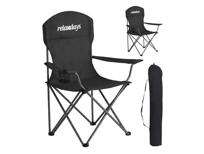 Relaxdays Chaise de Camping\, Lot de 2\, Pliantes\, Sac de Transport\, Porte-gobelet\, 150 kg\, Polyester\, métal\, Noir