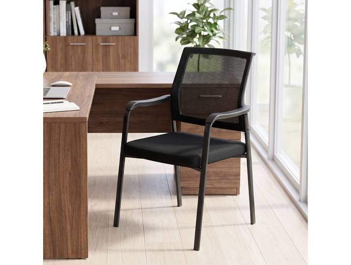 HOMCOM Chaise Visiteur Maille Ergonomique Accoudoirs Noir 60x62x89cm