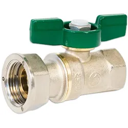 Messing Trinkwasserkugelhahn mit grünem Flügelgriff, ÜWM - IG, DVGW-zertifiziert (Ausführung: 1''ÜWM - 3/4''IG)