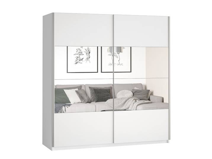 SCHWEBETÜRENSCHRANK BETTINA 180/210/61 cm 2-türig mit Spiegel Weiß