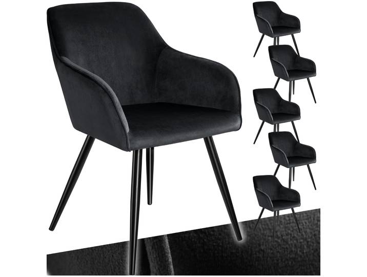 Esszimmerstuhl Marilyn Samtoptik, schwarze Stuhlbeine - schwarz, 6er Set