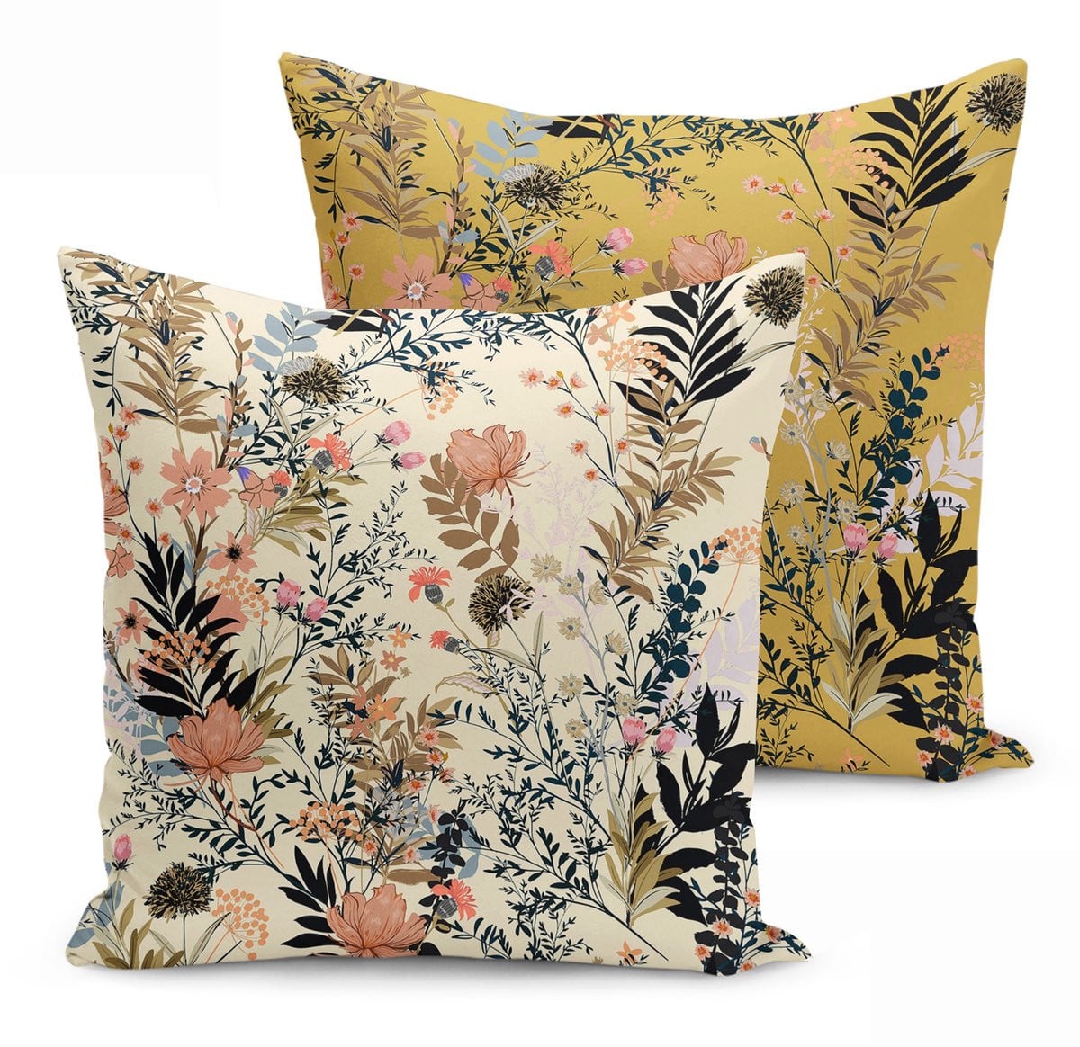 De Groen Home BLOEM Sierkussens velvet - Set van 2 - Geel & Beige Crème - Inclusief binnenkussens - 50 x 50 cm