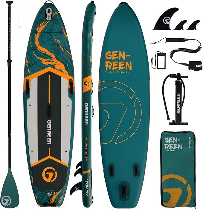 (Extra Groß) Stand up Paddle Board für Aller Fähigkeitsniveaus, 335x86cm Aufblasbare Paddleboard für Adults mit Allem Zubehör, SUP Board mit Cam Halterung, 3 Finnen