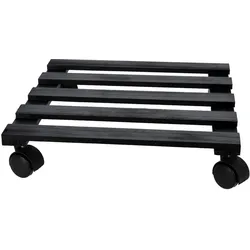 Pflanzenwagen Rollwagen Tannenholz - Schwarz quadratisch 28,5x28,5x4,5cm - Bodenschutz & einfacher Transport für Pflanzen - Für Innen & Aussen