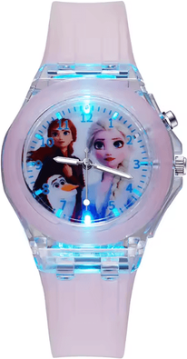 Inspire Curations Disney Frozen Kids Light Up Watch Princess Elsa Silicone Strap Cartoon Wristwatch girl B Pink A