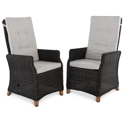 Gartensessel 2er-Set, Polster in Stein-Grau, stufenlos verstellbar, Alu & Polyrattan, Schiefer-Braun-Meliert Raburg Lena