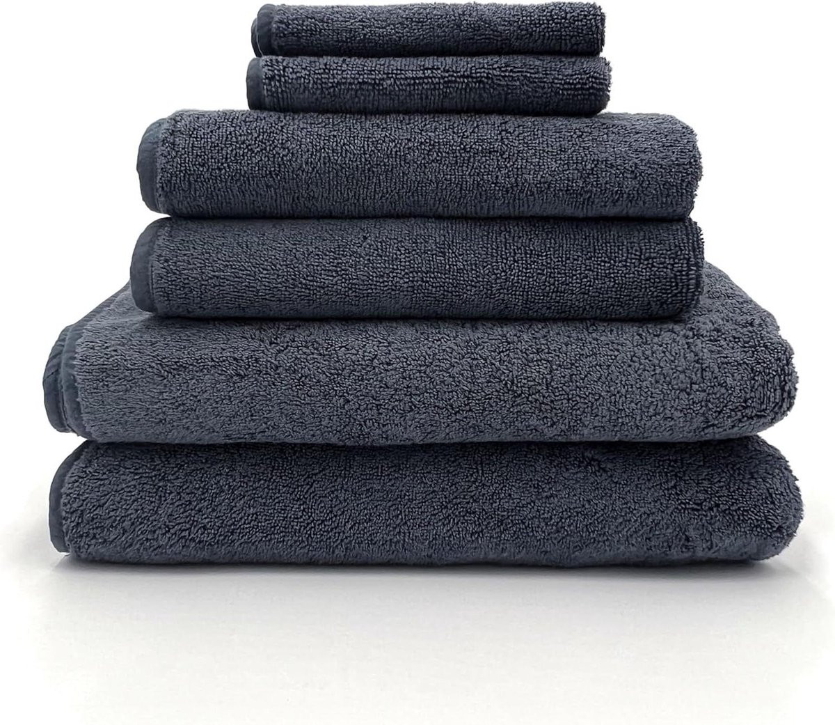 6-delige luxe Turkse handdoekenset van 100% Turks katoen in marineblauw