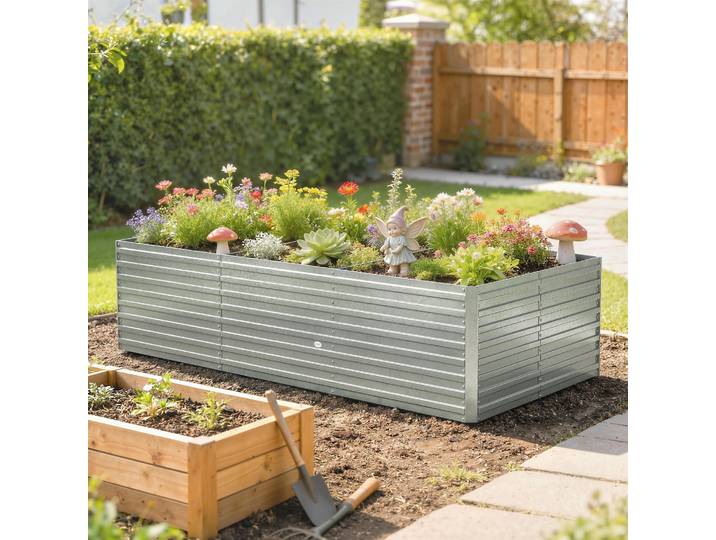 Outsunny Jardinière Surélevée 240x120x60cm Métal Gris
