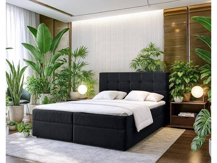AX Living Stauraum Boxspringbett Schwarz 180x200 Geceteni Doppel Bett Bonellfederkern + Schaumstoff. Liegefläche: 180 × 200 cm. Hochwertiger, pflegeleichter Bezug. Gepolstertes Kopfteil.