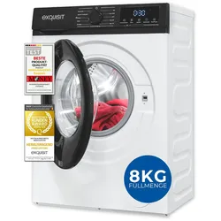 Exquisit Waschmaschine 8kg, Startzeitvorwahl, 47 cm tief, Energieklasse A, Slim-Design, 11 Waschprogramme, 1400 U/min, WA8014-370A weiss