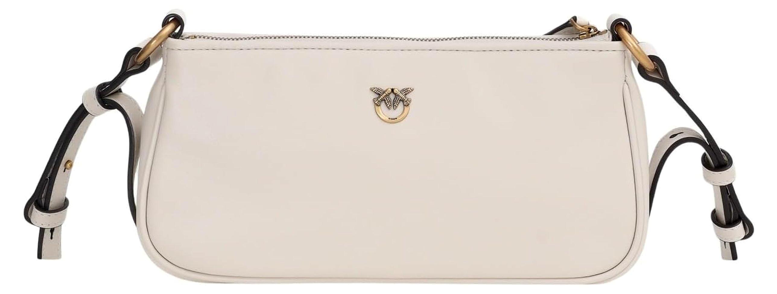 Umhängetasche Half Moon Horizontal Mini Vite White + White + Antique Gold weiß