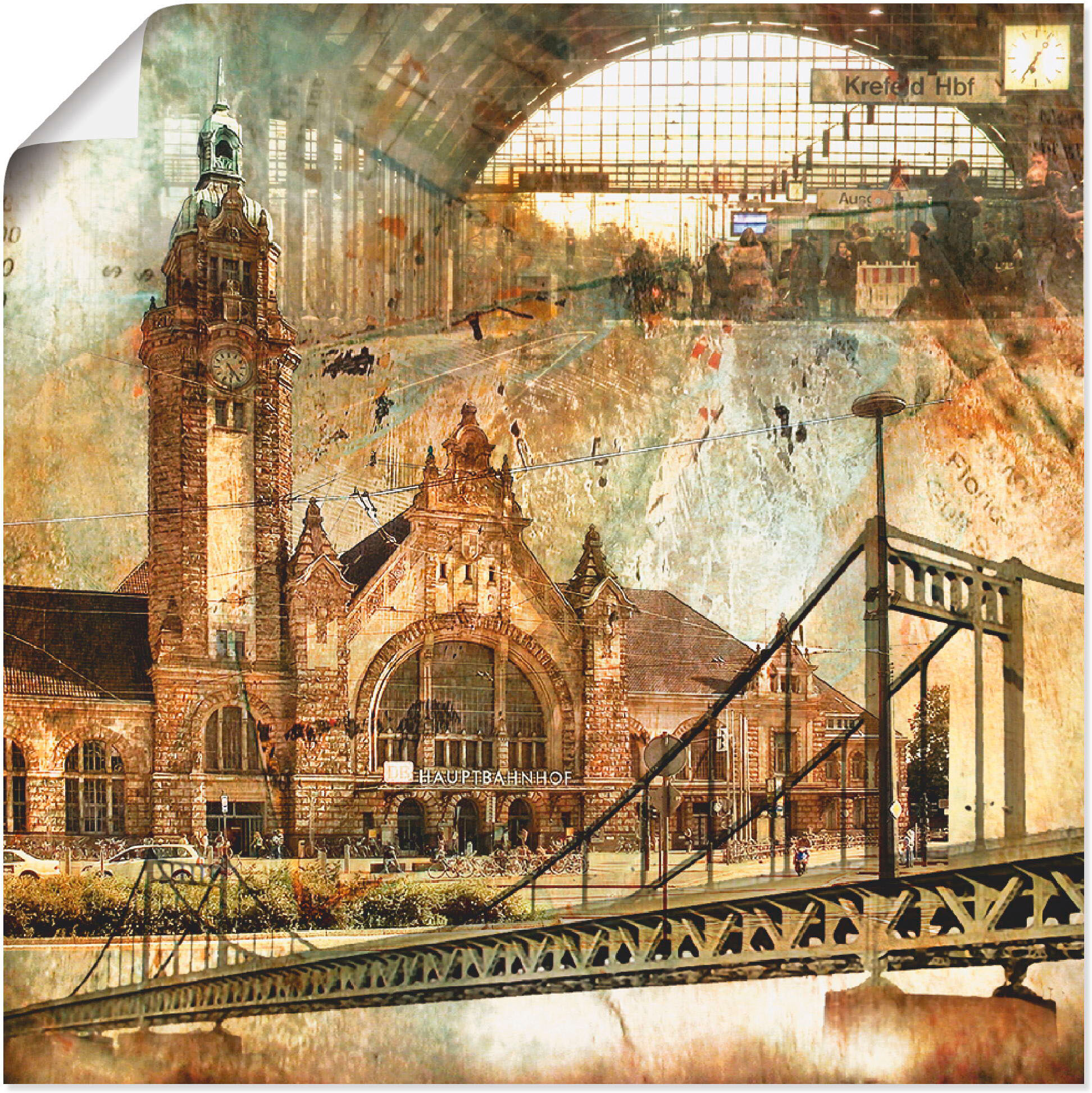 Wandbild ARTLAND "Krefeld Skyline Abstrakte Collage", braun (farbe bild(er): braun), B:50cm H:50cm, Bilder, Wandbild, als Leinwandbild, Poster in verschied. Grössen farbe bild(er): braun B/H/T: 50cm x 50cm, Poster Gebäude quadratisch, 1 Stk.