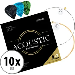 Shaman Acoustic Saiten für Western-Gitarre inkl. 2 Ersatzsaiten und 3 Plektren 10x Set