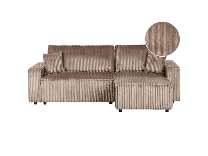 ECKSCHLAFSOFA 3-Sitzer Cord Hellbraun mit Stauraum linksseitig Abacka