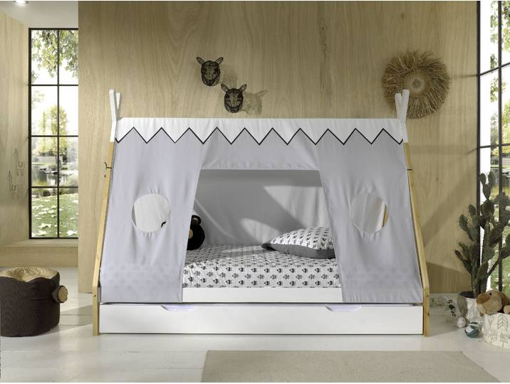 Kinderbett VIPACK Tipi , weiß (natur, weiß), B:98cm H:158,2cm L:206cm, Betten, Kinderbett, mit Rolllattenrost und Zeltdach, wahlweise mit Schublade