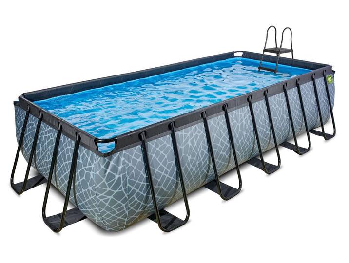EXIT Stone Rahmenpool 540x250x122cm, Aufstellpool, mit Sandfilteranlage, Rechteckig, Grau