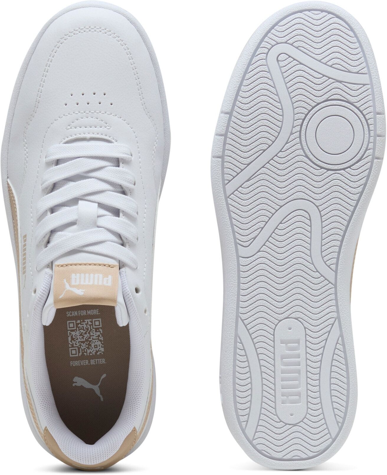 Sneaker PUMA "COURT LALLY", Damen, Gr. 38, beige (puma weiß, birch), Synthetik, Schuhe Sneaker, für sportliche und lässige Anlässe, mit SOFTFOAM+ Dämpfung puma weiß, birch 38