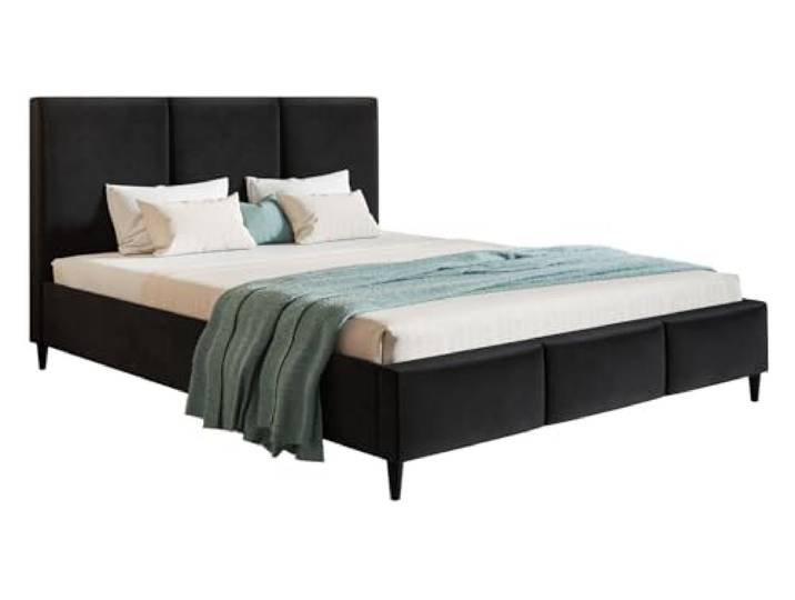 Emporius Polsterbett 160x200 Carlos - Modern Möbel, Hersteller - Doppelbett mit Lattenrost & Kopfteil, Samtsotff (Schwarz - Kronos 07)