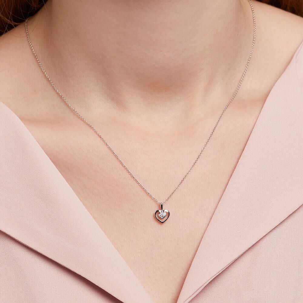 Unique Halskette Herz für Damen 14K Weißgold mit Brillanten silber