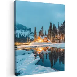 LEINWANDBILD Winterlandschaft - Natur - Haus - Berge - Schnee Room Decor 30x40 cm