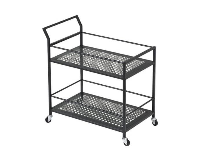 WOHNLING Servierwagen 79x45x83 cm Metall Schwarz mit Rollen Küchenwagen mit 2 Ebenen und Feststellbremsen, Barwagen für Getränke und Snacks, Rollwagen multifunktional modern