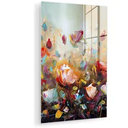 ACRYLGLASBILD Blumen - Kunst - Natur - Ölgemälde Wanddeko Wohnzimmer 40x60 cm