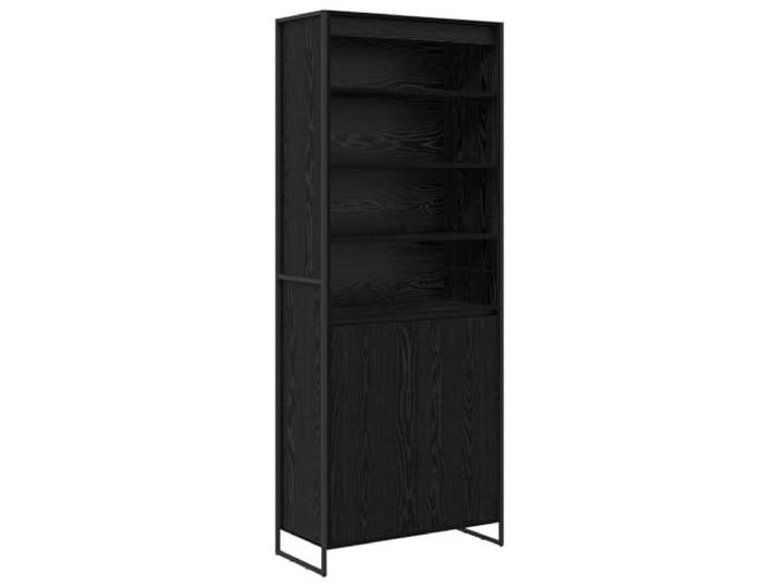GKMBCVDFR Hoher Schrank Schwarz Eichen-Optik 79 x 36 x 200 cm Industriedesign, Holzwerkstoff, Stahlbeine, Stabile Konstruktion, Wohnzimmer
