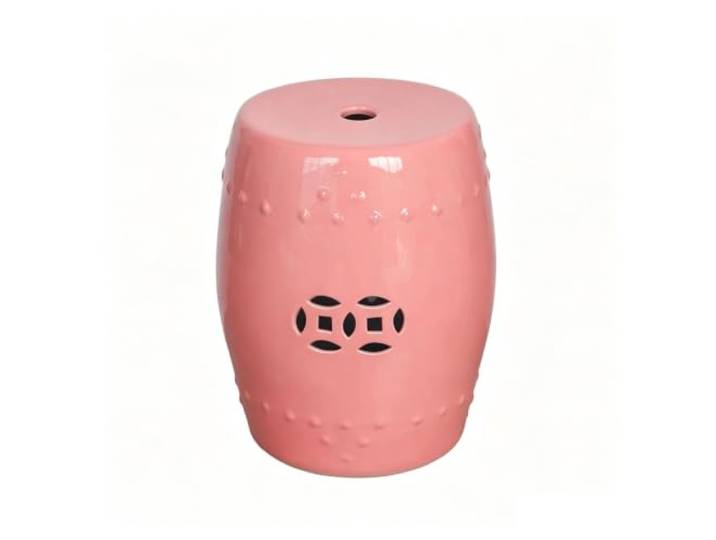 Keramik-Gartenhocker For Drinnen Und Draußen, Terrassendekoration, Einfarbig, Ohne Muster, Wasserdichter, Langlebiger Sitz Oder Beistelltisch For Hof, Wohnzimmer – Dekoratives Akzentstück(Pink)