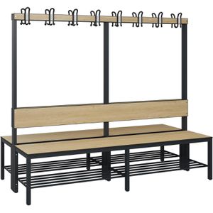 CP-Möbel Umkleidebank 8062-210, Sitzfläche Holz, 200 cm, mit Hakenleiste & Schuhrost, eiche / anthrazit, doppelt