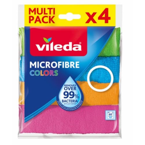 Vileda Microvezeldoeken Colors multifunctionele doekjes, multicolour, 30 x 30 cm, verpakking van 4 stuks