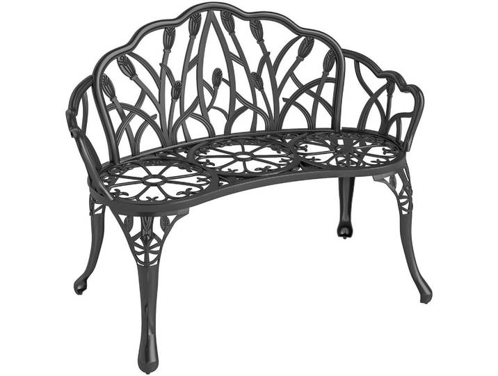 Outsunny Gartenbank Gussaluminium Schwarz, Metall, 57x78x99 cm, Gartenmöbel, Gartenbänke