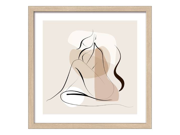 Holzbild Line Art Woman Typ A Floatglas, MDF Schwarz/Weiß/Beige 33 x 33 x 1cm