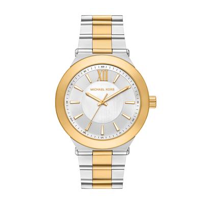 Quarzuhr MICHAEL KORS "Billie", gold (edelstahlfarben, gelbgoldfarben, weiß), Armbanduhren, Herren, edelstahlfarben-gelbgoldfarben, Quarzuhr, Armbanduhr, Edelstahlarmband, analog