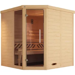 Weka Premium Massivholz-Elementsauna Kemi Eck 1 mit Glastür/Fenster inkl. Komfortpaket 7,5 kW Saunaofen OS inkl. Steuerung
