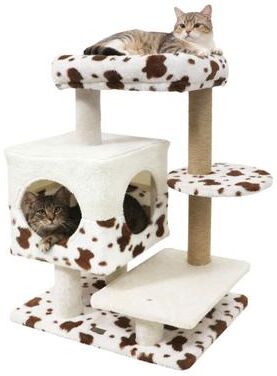 Costway Modern Cat Tree Indoor Cat Tower with Wide Upholstered Perch and 2-Entrance Cat Condo-White