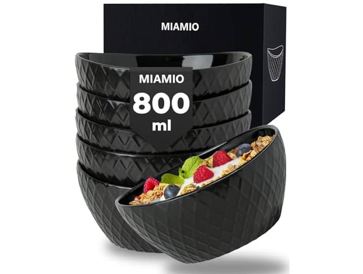 MIAMIO - set van 6 keramische kommen 800 ml Palmanova (Zwart) voor keuken