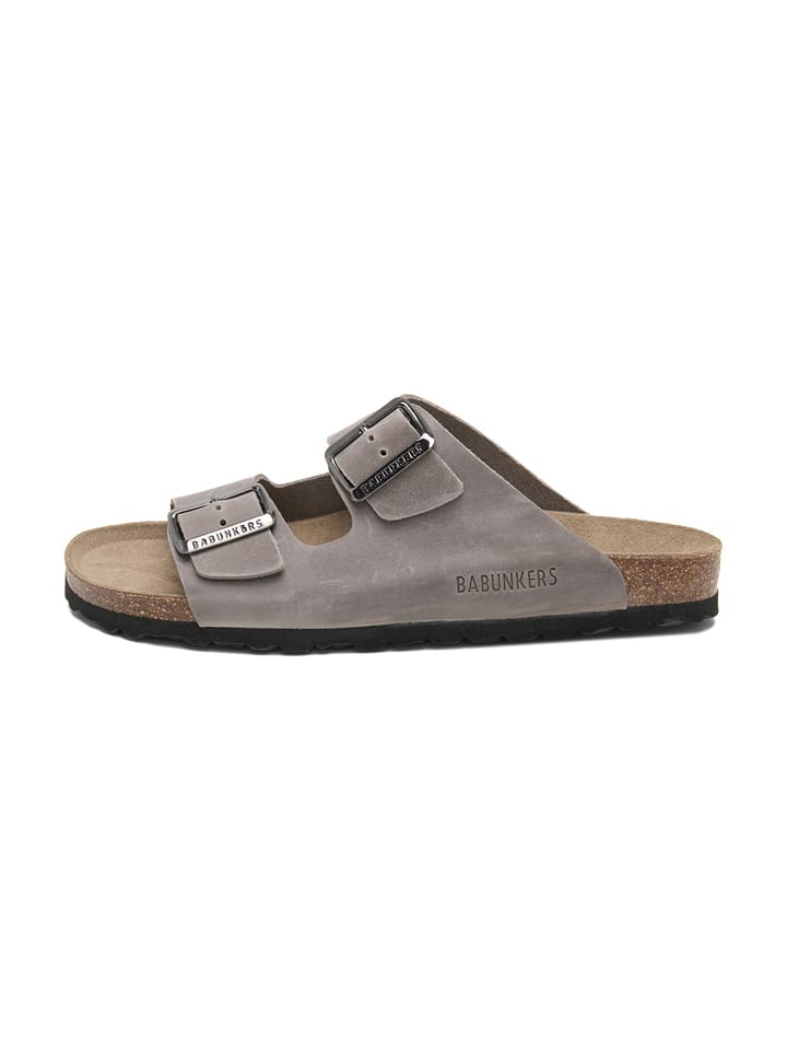 BABUNKERS Family Leder-Pantoletten in Grau - 45