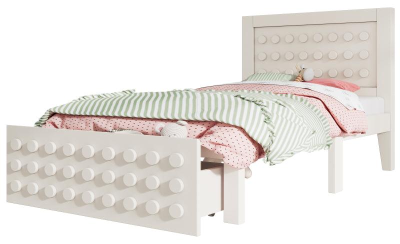 Einzelbett - Kinderbett - Jugendbett - Weißer MDF-Bettrahmen - Stauraum - Lattenrost - 90x190 cm
