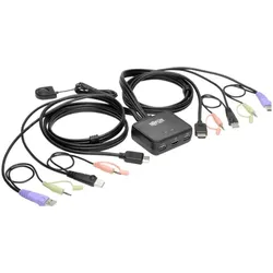 Eaton 2-Port USB/HD Cable KVM Switch with Audio/Video Cables and USB Peripheral Sharing, KVM Switch, Schwarz