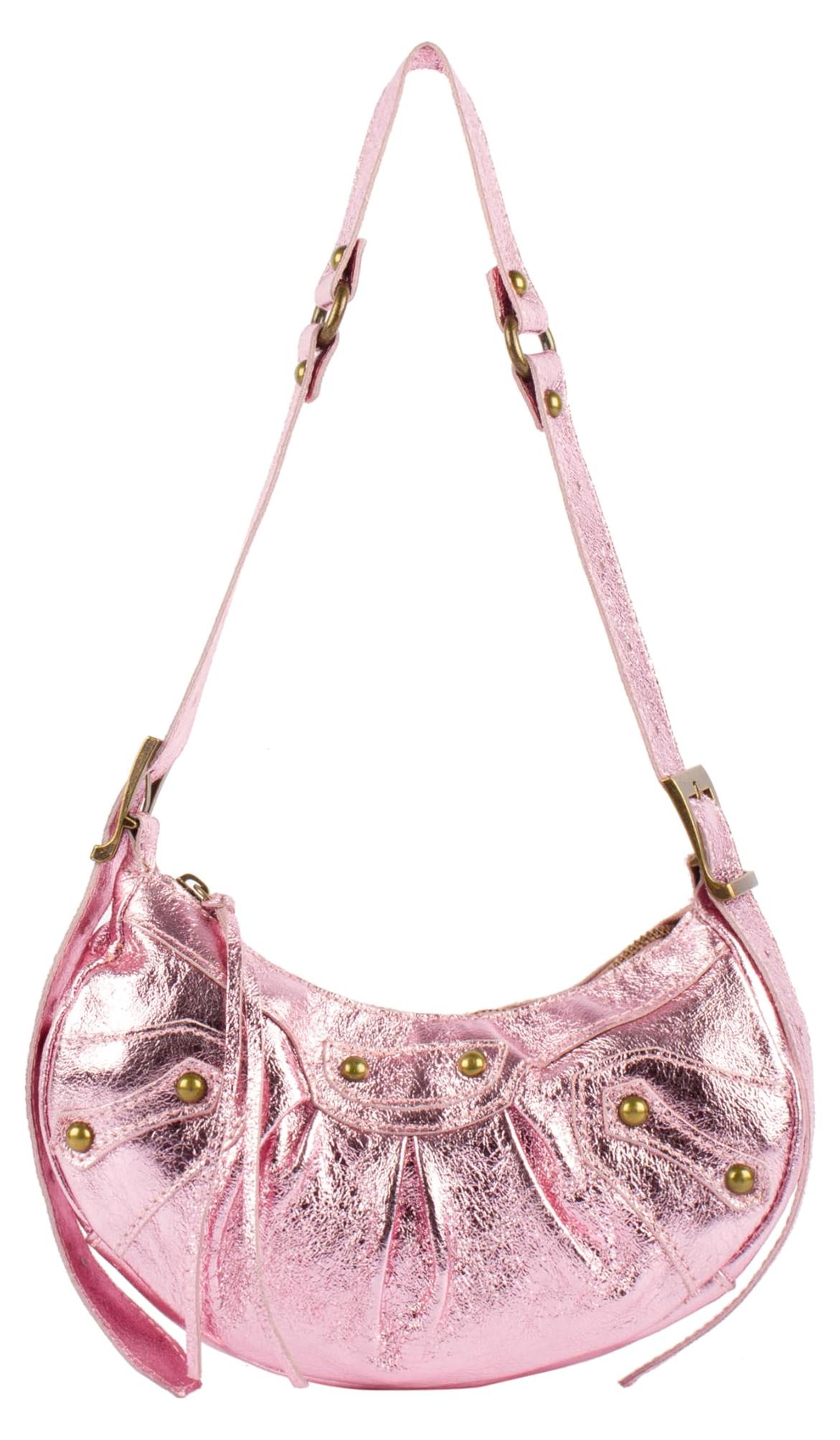 MAH Women's Schultertasche aus Metallic-Leder, ROSA