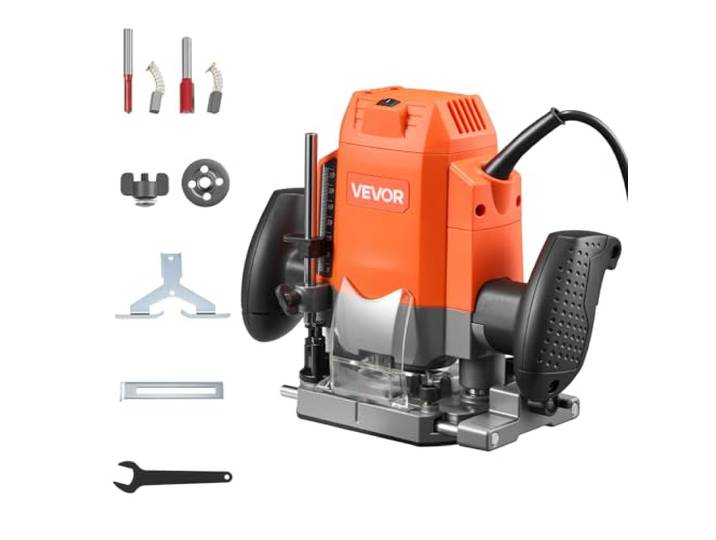 VEVOR Défonceuse 1200 W Défonceuse à Bois 6 Vitesses Variables pour Travail Bois\, Finition\, Bricolage\, avec Démarrage Progressif\, Base Plongeante\, Capot Aspiration Poussière\, Guide Parallèle\, Filaire