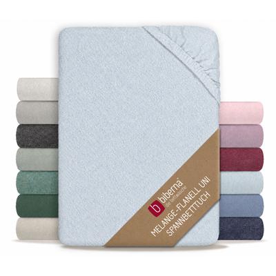 Spannbettlaken BIBERNA "0841380 HERMAL Premium Melange-Biber Spannbetttuch 100% Baumwolle", blau (ciel), L:200cm, Flanell, Obermaterial: 100% Baumwolle, Bettlaken, Spannbettlaken, Biber, wärmend & weich, Rundumgummi, ab Größe 90 x 200 cm